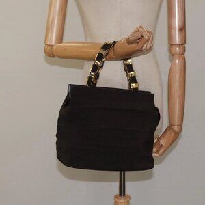 Salvatore Ferragamo Vala Hand Bag Canvas Dark Brown Gold Auth